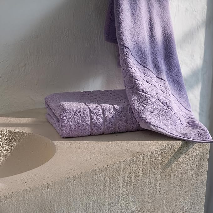 BAGNO MILANO Organic Turkish Cotton Bath Towels, Luxury Jacquard Collection, Certified Organic Highly Absorbent, Soft-Plush Towel Set (Lilac, 6 Pcs Towel Set)