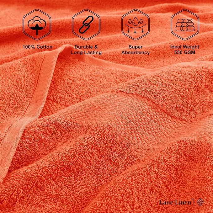 LANE LINEN 100% Ring Spun Cotton Luxury Bath Towel Set, 18 PCs - 4 Bath Towels, 8 Washcloths, 6 Hand Towels for Bathroom - Sustainably Produced & Pet Friendly, Oeko-Tex Certified - Tiger Lily