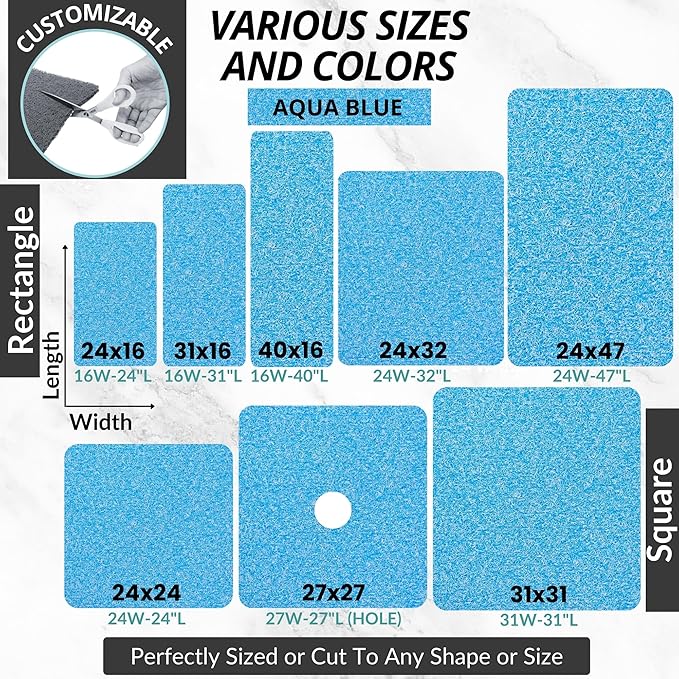 Non Slip Bathtub Mat Shower Mat for Tub - Loofah Bath Mats for Bathroom - 31x16 Bathtub Floor Mat - Textured Anti Slip Bath Mat Without Suction Cups - Secure Mat for Wet Areas (31x16 Aqua Blue)