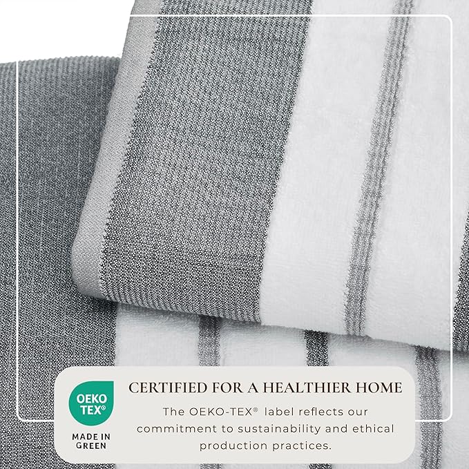 Decorative Bath Towel Set - Luxury Cotton 6 Piece Towel Set - 2 Bath Towels, 2 Hand Towels, 2 Washcloths - Luxurious, Ultra-Soft, Durable Towels for Bathroom Decor (Dark Grey / Light Grey)