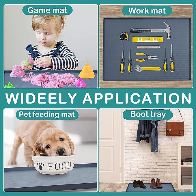 URMONA Waterproof Silicone Under Sink Mat 22'' x 14'' Shelf Liner for Kitchen and Bathroom, Cabinet and Counter Protector, Storage and Organizers, Litter Mat, Pet Cat Puppy Essentials(Green)