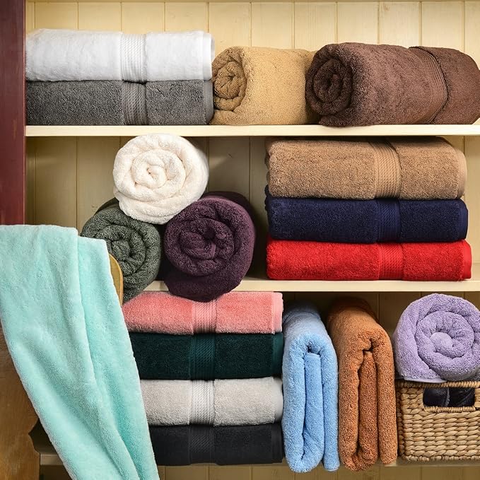 BLUENILEMILLS BNM Egyptian Cotton 6-Piece Towel Set, Includes 6 Face Towels, Attached Loop for Easy Hanging and Storage, Hotel Quality, Perfect for Bathroom, Gym, Shower Space, or Spa, Latte