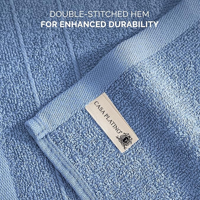 Casa Platino 100% Cotton Wash Cloths 6 Pack - Spa & Salon Quality - Ring Spun Cotton Face Cloths- Soft & Absorbent Washcloths for Shower, Home, Kitchen - Fingertip Towels - 13"x13", Cerulean Blue