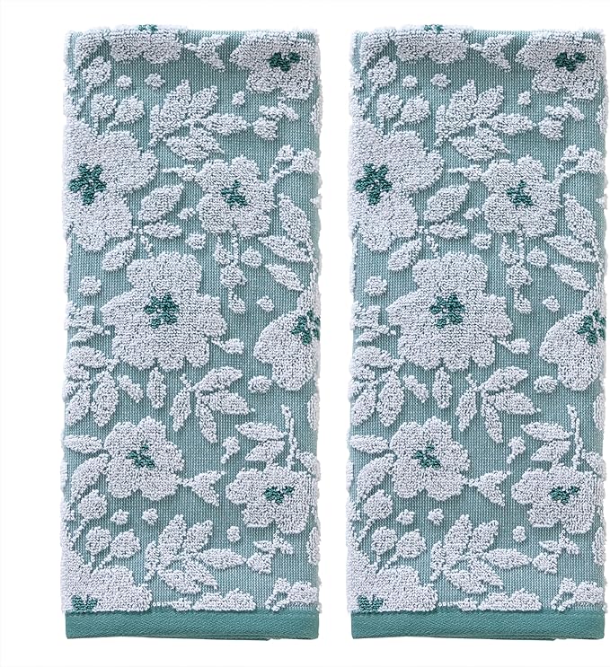 SKL Home Floral Jacquard Hand Towel Set, Moss Green, 2 Count (Pack of 6)