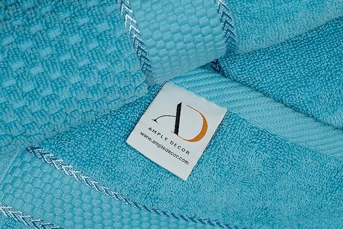 Ample Decor 100% Cotton Sky Blue Hand Towel for Bathroom Set of 2- Super Soft, Quick-Dry, Highly Absorbent, Popcorn Textured - Mulaayam Collection - 18 X 28 Inch