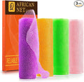 UJFQBH 4 Pieces African Net Sponge African Net Long Net Bath Sponge Exfoliating Shower Body Scrubber Back Scrubber Skin Smoother,Great for Daily Use (Purple, Orange, Green, Pink)