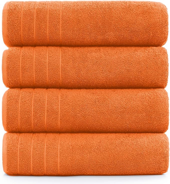 DAN River Extra Large Bath Towels Set of 4, 30 x 60 Inches - 100% Cotton Larger & Lighter Weight Towels for Bathroom - Quicker to Dry, Super Soft & Highly Absorbent Towels for Home, Orange