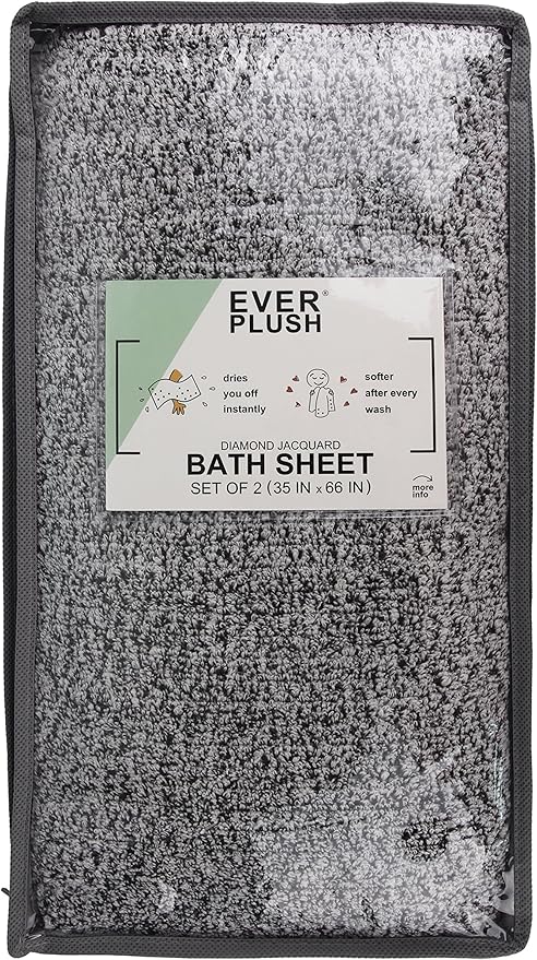Everplush Diamond Jacquard Bath Sheet 2 Pack in Grey