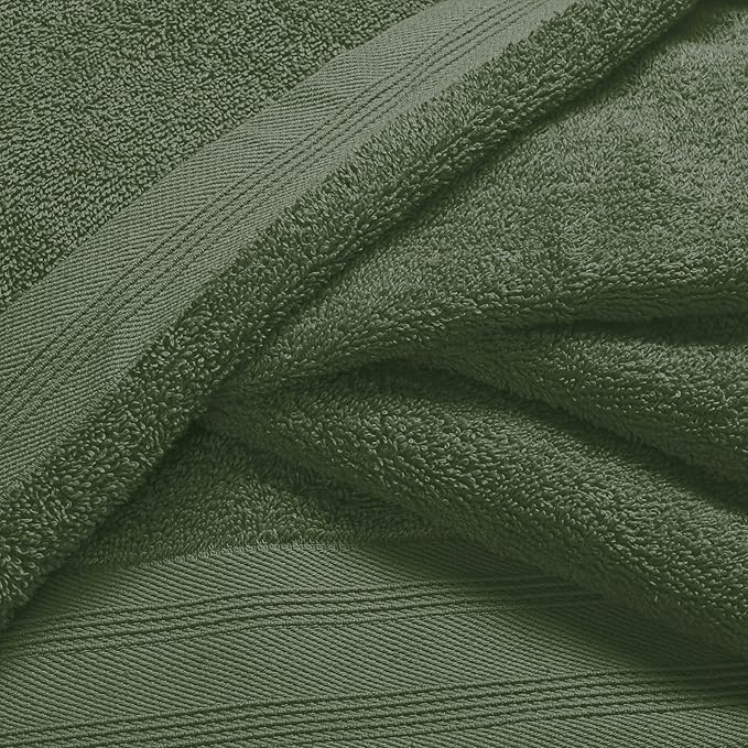 Ultra Soft 3 Pack Cotton Towel Set, Contains a Bath Towels 28x55 inch, a Hand Towels 16x24 inch & a Wash Coths 12x12 inch, Ideal Everyday use, Compact & Lightweight - Olive Green