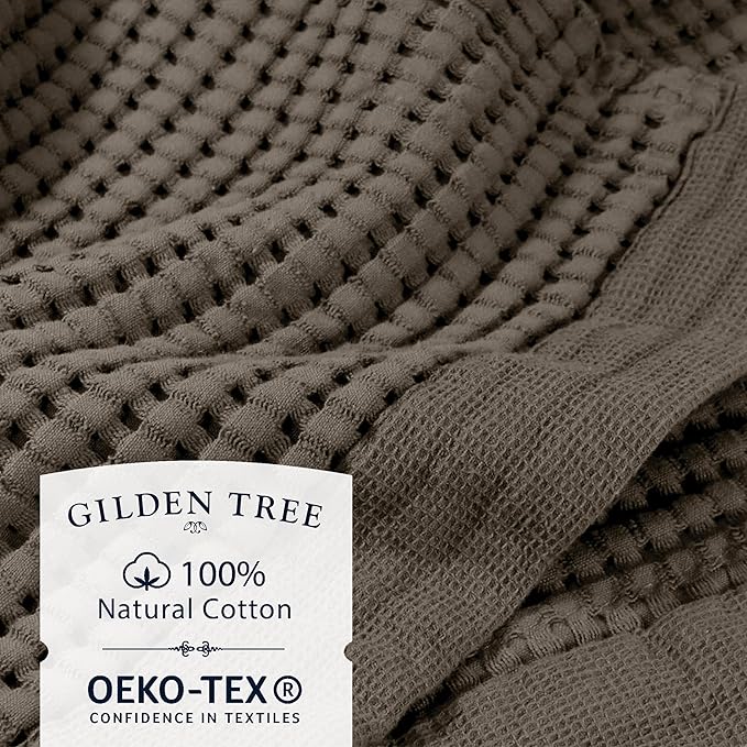 GILDEN TREE Waffle Towels for Bathroom Luxury 100% Cotton Bath Towels, Quick Dry Towel, Thin Super Absorbent Lint Free Shower Towels, Bath Towels Set of 2, Modern Style (Stone)