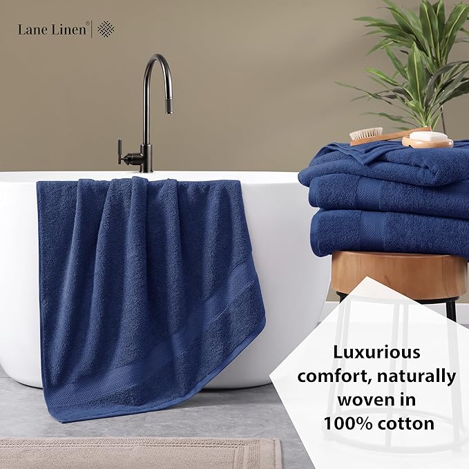 LANE LINEN 100% Durable Cotton Bath Sheets 2 Pack (35"x66") - Fade Resistant, Machine Washable & Highly Absorbent - Hotel Quality, Extra Large Bathroom Bath Towel Sets - Ideal for Family - Navy Blue