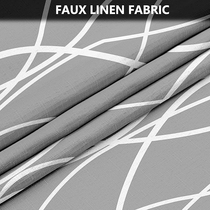 Tititex Morden 140gms Faux Linen Fabric Bath Shower Curtain Set Textured Fabric with Gray White Curve Pattern 72x72 Inch Water Resistant Bathroom Curtains, Weighted Hem & Hooks for Home/Hotel