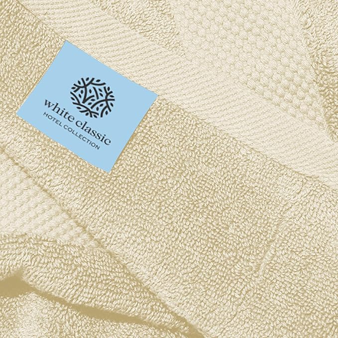 White Classic Luxury Beige Hand Towels - Soft 100% Turkish Cotton | Highly Absorbent Hotel spa Bathroom Towel Collection | 16x30 Inch | Set of 6