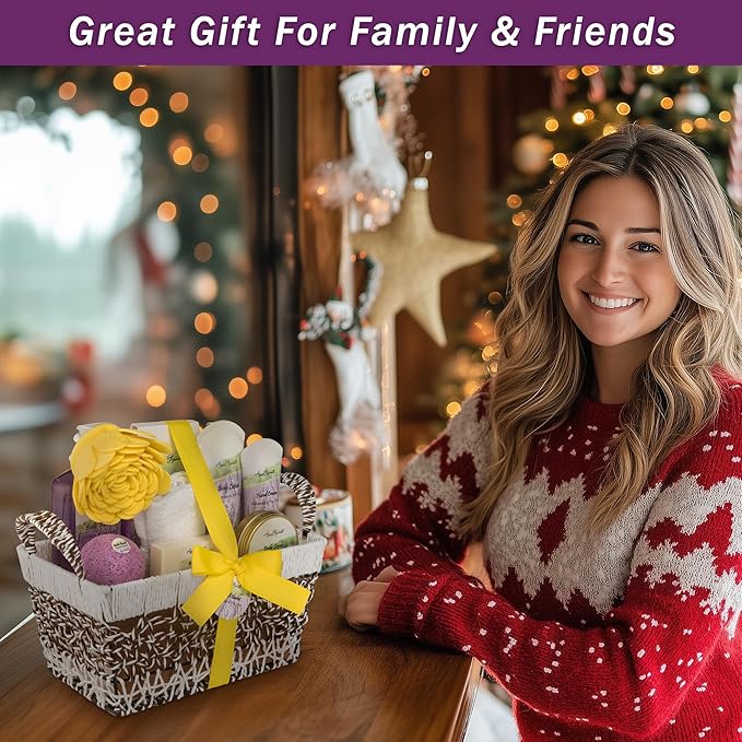 Spa Baskets For Women - Luxury Bath Set With Lavender & Tea Tree Oil - Spa Kit Includes Wash, Bubble Bath, Lotion, Bath Salts, Body Scrub, Hand Cream, Shower Puff, Bathbombs, Soap and Towel