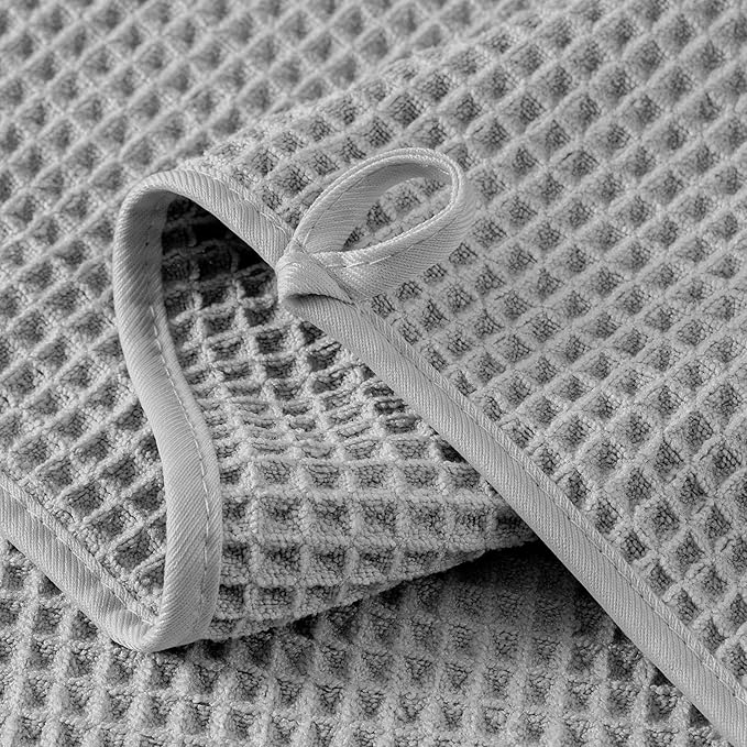 Microfiber Waffle Hand Towels, 4 Pieces, Soft, Absorbent, Fast Drying, Lint Free (Silver)