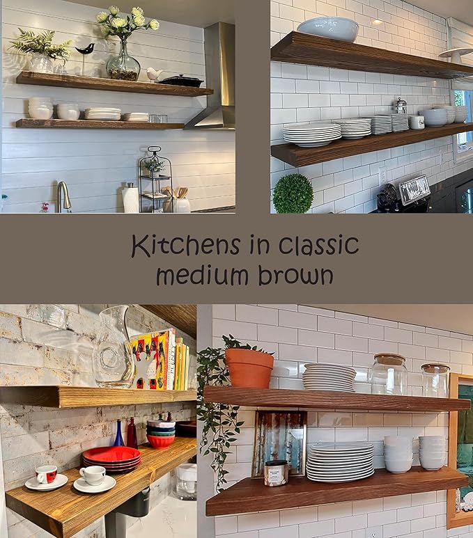 joelsantiques 60 Inch Wooden Floating Shelves for Wall - 60x10x2 in - Made of Natural Wood - Long Heavy Duty Rustic Wall Shelves for Bedroom - Perfect for Living Room, Kitchen - Medium Brown