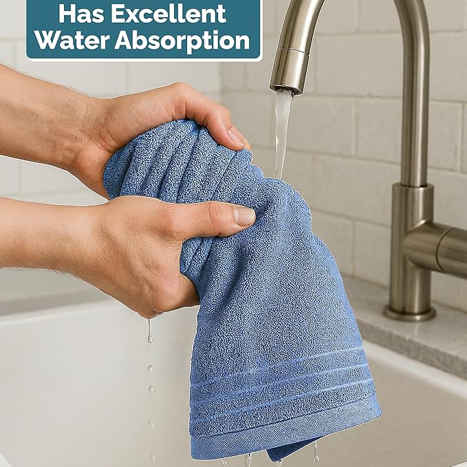 Casa Platino 100% Cotton Hand Towels for Bathroom Set of 6 (16"x28") - Spa & Hotel Quality - Ring Spun - Quick Dry, Soft & Absorbent Bath Hand Towel 6 Pack - Suitable for All Skin Type - Cerulean Blue