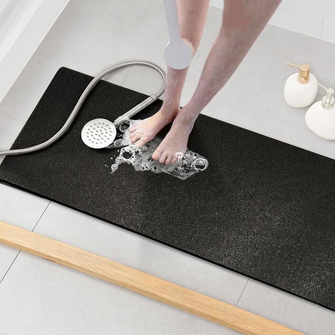 Asvin Soft Textured Bath, Shower, Tub Mat, 47x16 Inch, Phthalate Free, Non Slip Comfort Bathtub Mats with Drain, PVC Loofah Bathroom Mats for Wet Areas, Quick Drying