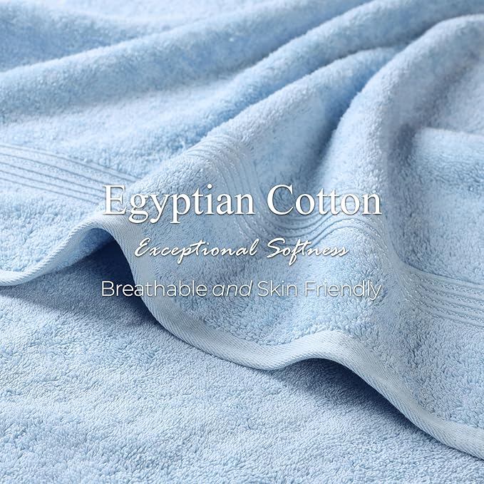 Superior Egyptian Cotton 10-Piece Face Towel Set , Small Towels For Facial, Spa, Quick Dry, Absorbent Towels, Bathroom Accessories, Guest Bath, Home Essentials, Washcloth, Airbnb, Light Blue