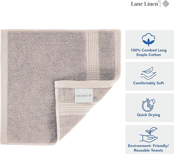 LANE LINEN Hand Towel Set of 6 PC (16"x28") - Turkish Cotton Hand Towel Set - Reinforced Edges, Quick Dry, Soft & Highly Absorbent - Oeko TEX Certified - Mininmal Linting After 3 Washes - Platinum