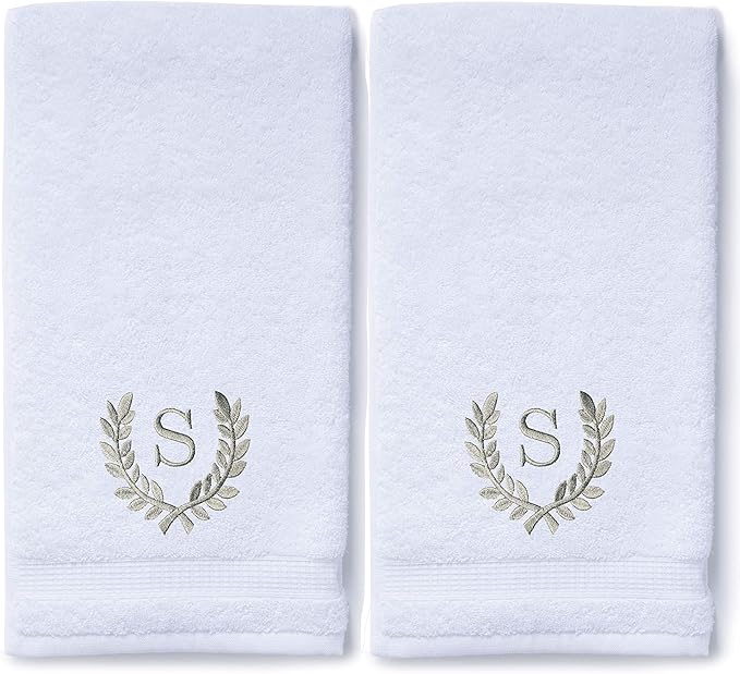 Decorative and Monogrammed Hand Towels for Bathroom Kitchen Makeup | Personalized Gift for Wedding-Bridal | Roman Font Custom Luxury Turkish Towel | Spa Collection, Oversized, 16 X 30 Inch, Set of 2