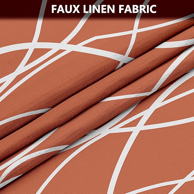Tititex Morden 140gms Faux Linen Fabric Bath Shower Curtain Set Textured Fabric with Caramel White Curve Pattern 72x72 Inch Water Resistant Bathroom Curtains, Weighted Hem & Hooksfor Hotel/Home