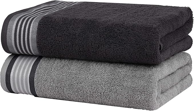 CASA COPENHAGEN He & She 2 Pieces Large Bath Sheet Set- Pine Grey + Grey Violet, 550 GSM, Designed in Denmark Made of Soft Egyptian Cotton for Bathroom, Kitchen & Shower