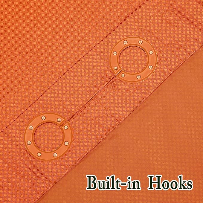 Gibelle No Hook Waffle Weave Shower Curtain with Snap-in Fabric Liner Set for Bathroom, Hotel Style with Mesh Top Window, Waterproof & Washable, Burnt Orange, 72x74