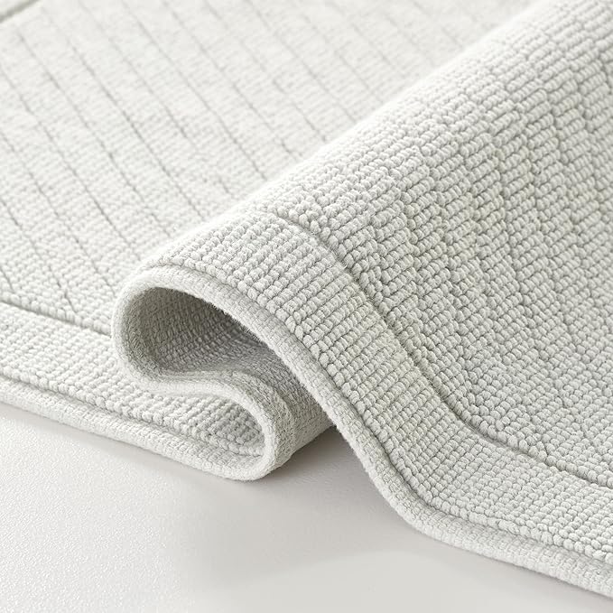 Arkwright 100% Cotton Bathroom Rug - High Absorbent Stylish Textured Woven Design Bath Mat, Slip Resistant Backing for Shower and Bathtub Floor, 24x36 in - Grey