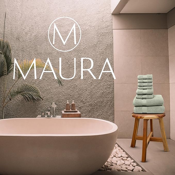 MAURA Sage Green Bath Towel Set of 8 for Bathroom. Turkish Cotton Luxury Bath Towels. Extra Large, Thick, Plush & Soft. Hotel & Spa Quality - Sage Green
