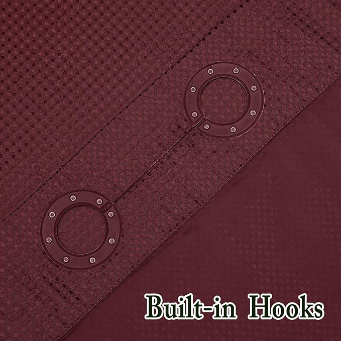 Gibelle Extra Long Shower Curtain 72x86, Waffle Weave Bathroom Shower Curtain with Snap-in Fabric Liner Set, No Hooks Needed, Hotel Style with Mesh Top Window, Burgundy