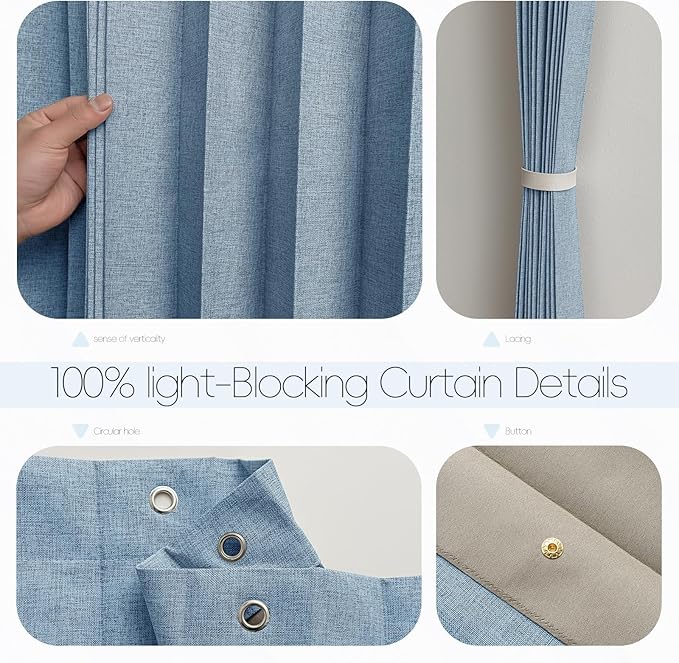 Accordian Door Curtain, 100% Blackout Folding Magnetic Doorway Curtains,Linen Style Closet Doors,for Room Divider,Privacy Protection（W72 x L78,Blue,1 Panel）