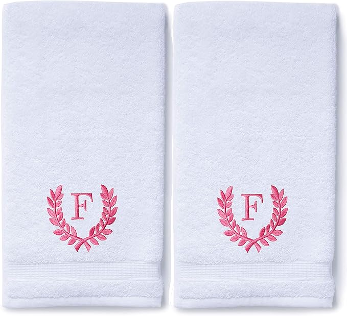 Decorative and Monogrammed Hand Towels for Bathroom Kitchen Makeup | Personalized Gift for Wedding-Bridal | Roman Font Custom Luxury Turkish Towel | Spa Collection, Oversized, 16 X 30 Inch, Set of 2