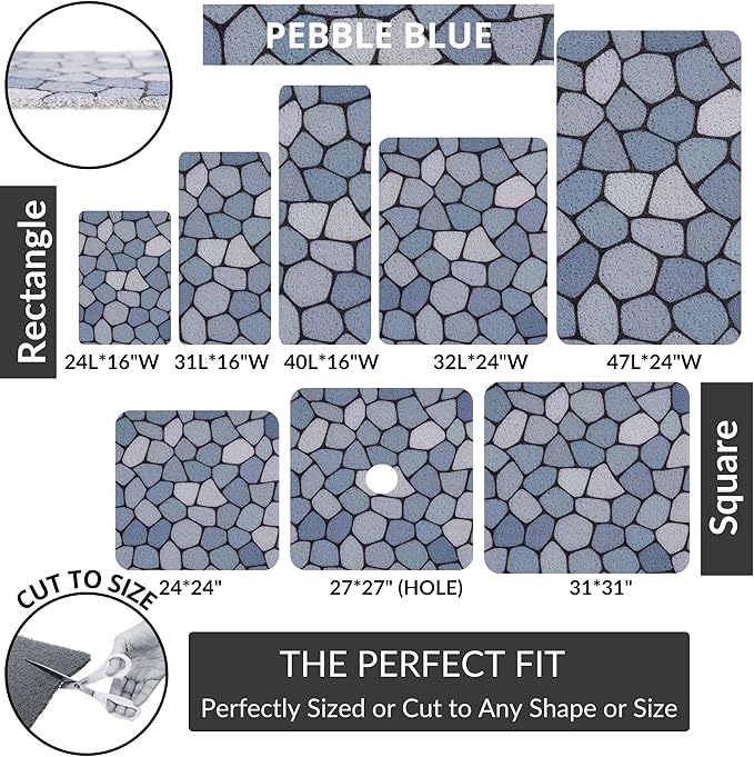 Enkosi Loofah Shower Mat Non Slip – Square Anti Slip Bath Mat for Inside Showers, Bathtub, Tub, Bathroom - Cushioned, Quick Dry PVC with Drain Holes - Secure Grip Safety Pad (Pebble Blue 24x24)