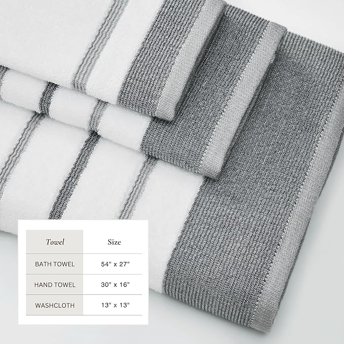 Decorative Bath Towel Set - Luxury Cotton 6 Piece Towel Set - 2 Bath Towels, 2 Hand Towels, 2 Washcloths - Luxurious, Ultra-Soft, Durable Towels for Bathroom Decor (Dark Grey / Light Grey)