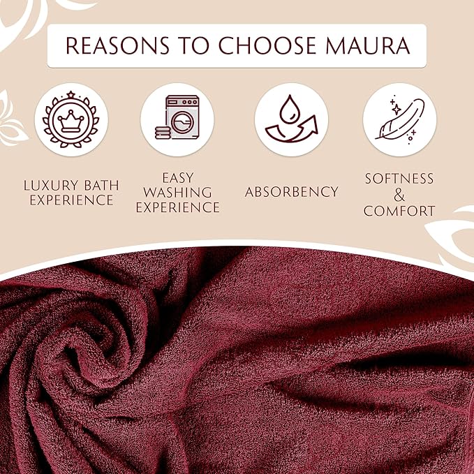 MAURA Wine Red Hand Towels for Bathroom. Luxury Turkish Cotton Bath Hand Towels Set of 6. Ultra-Soft, Thick & Plush - Burgundy