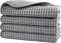 POLYTE 430 GSM Microfiber Lint Free Washcloth Face Towel, 13 x 13 in, 4 Pack (Waffle Weave)