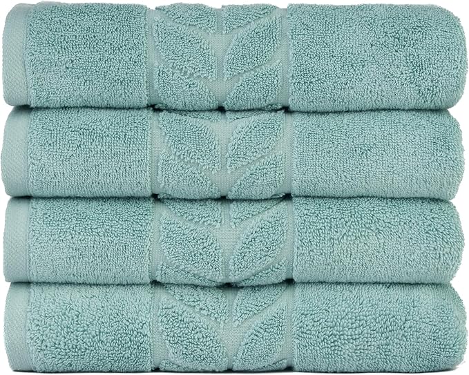 BAGNO MILANO Organic Turkish Cotton Bath Towels, Luxury Jacquard Collection, Certified Organic Highly Absorbent, Soft-Plush Towel Set (Mint, 4 Pcs Hand Towel Set)