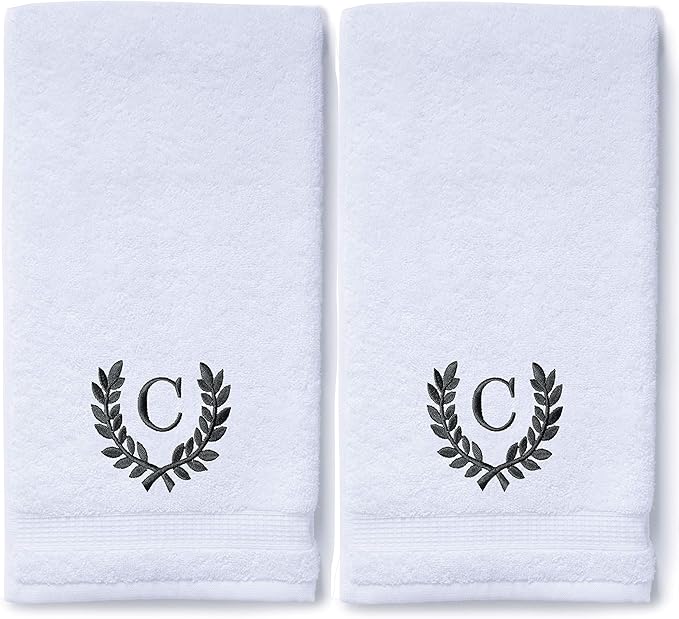 Decorative and Monogrammed Hand Towels for Bathroom Kitchen Makeup | Personalized Gift for Wedding-Bridal | Roman Font Custom Luxury Turkish Towel | Spa Collection, Oversized, 16 X 30 Inch, Set of 2