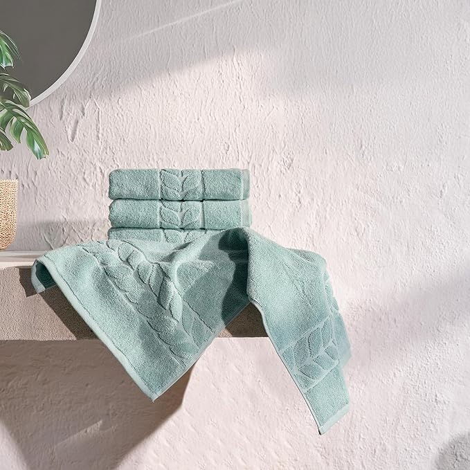 BAGNO MILANO Organic Turkish Cotton Bath Towels, Luxury Jacquard Collection, Certified Organic Highly Absorbent, Soft-Plush Towel Set (Mint, 2 Pcs Bath Towel Set)