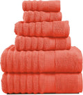 LANE LINEN Bathroom Towels Set - 2 Bath, 2 Hand Towels for Bathroom and 2 Wash Cloths for Body - Highly Absorbent, Soft, Premium 100% Cotton Bath Towel Set for Everyday Use (Set of 6) - Tiger Lily