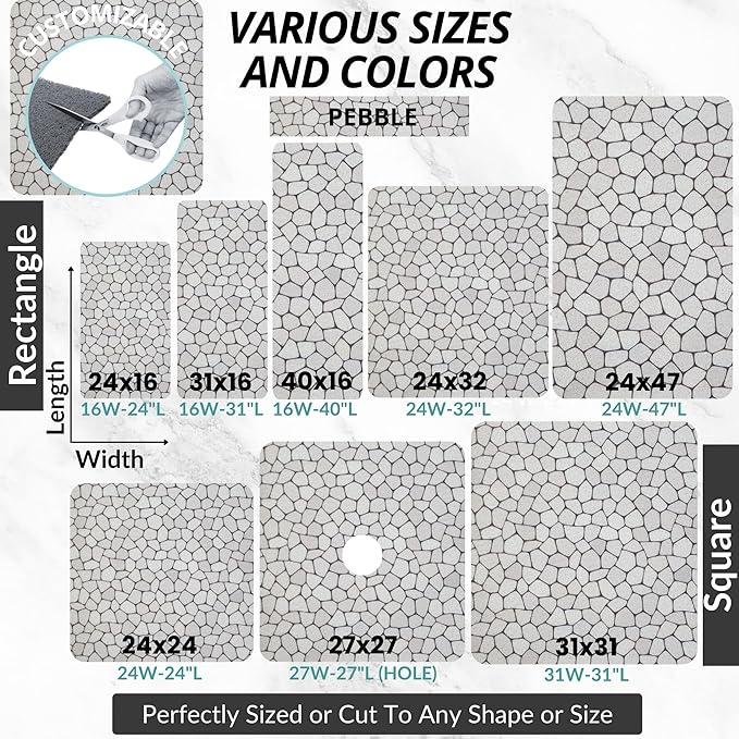 Square Shower Mat - Non Slip Shower Mats for Inside Shower - Extra Large 31x31 Shower Floor Mat Non Slip - Square Bath Mat for Shower - Secure Anti Slip Loofah Shower Bath Mat (31x31 Pebble)