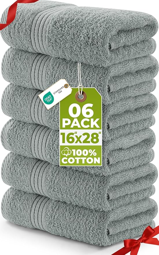 Utopia Towels 6 Piece Premium Hand Towels Set, 16 by 28 inches, 100% Ring Spun Cotton, Lightweight and Highly Absorbent Towels for Bathroom, Travel, Camp, Hotel, and Spa, Cool Grey