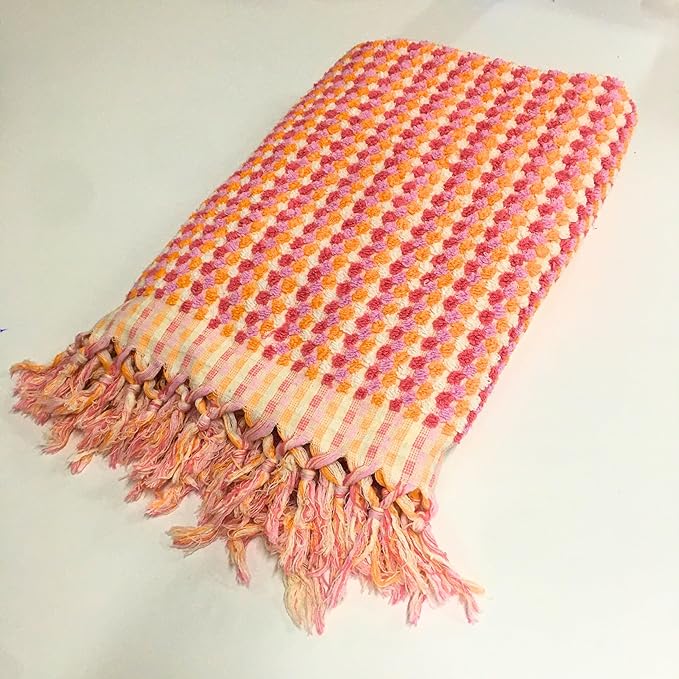 Pom Pom Turkish Bath and Beach Towels - Thick, Soft, Luxurious 100% Turkish Organic Cotton Bubble Weave Towels (Orange, 35 x 67 Bath Size)