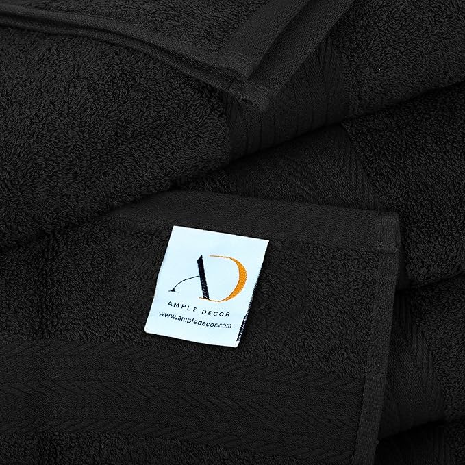 Ample Decor Wash Cloths Pack of 20, Oeko Tex Certified 600 GSM 100% Cotton Soft Absorbent, Premium Quality Durable Machine Washable, Ideal for Bathroom, Pool, Hotel, Spa – Black