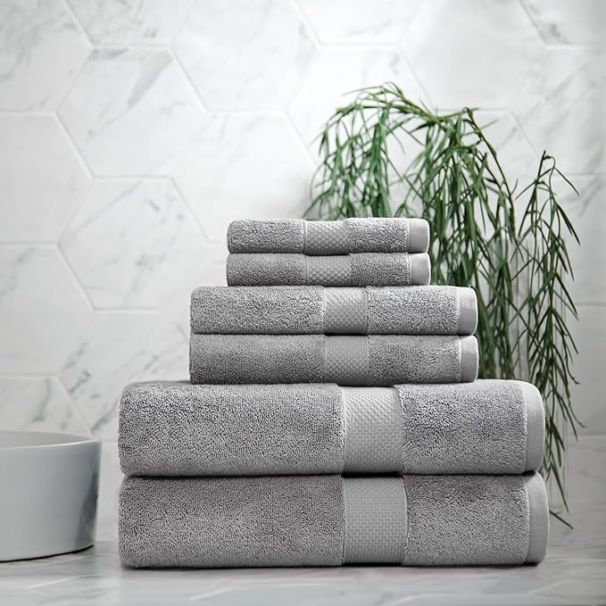 Aston & Arden Egyptian Wash Cloths - Pack of 6 - Oversized Ultra Soft Thick & Absorbent, 100% Ringspun Egyptian Cotton Bathroom Towel for Spa, Hotel, 600 GSM, 13 x 13 in, Dark Grey