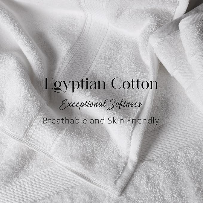 Superior Egyptian Cotton Pile Bath Towel Set of 2, Ultra Soft Luxury Towels, Thick Plush Essentials, Absorbent Heavyweight, Guest Bath, Hotel, Spa, Home Bathroom, Shower Basics, White