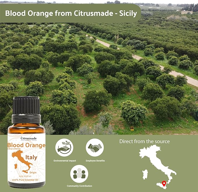 Blood Orange Essential Oil - Direct from Citrusmade in Sicily - Pure Essential Oil for Diffusers and Aromatherapy - Natural Citrus Scent | 100% Pure Therapeutic Grade (15ml)