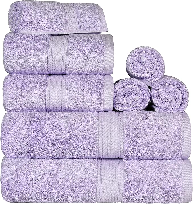 BLUENILEMILLS Madison Egyptian Cotton Towels, Towel Set for Bathroom, Shower, Hotel, Plush, 800 GSM, Highly Absorbent and Ultra-Soft Towels, Bath Essentials, 8 Piece Assorted Towel Set, Purple