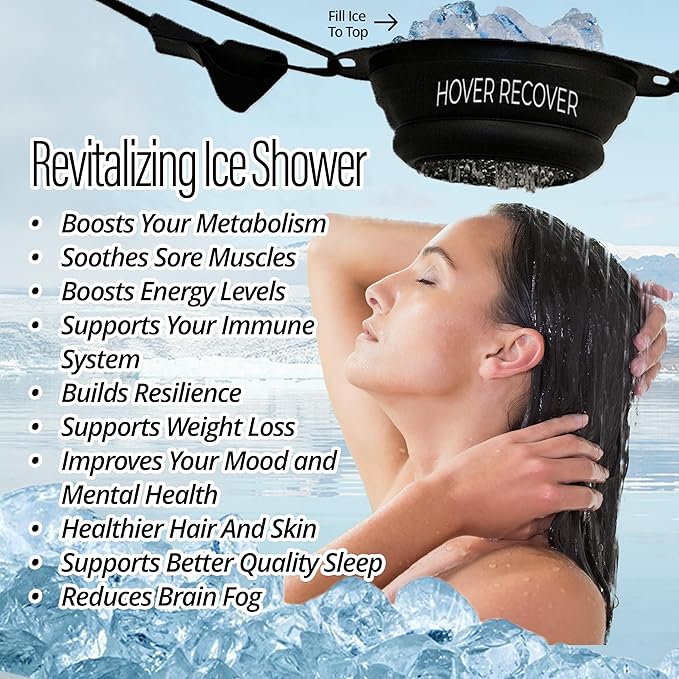 Ice Shower | Portable Cold Therapy Attachment for Any Shower | Ice Bath Recovery for Sore Muscles, Stress Relief, Camping, Hiking & Post-Workout Plunge | Home Cold Plunge Tub – Black
